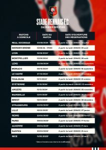 Calendrier réservations PSH matchs à domicile Stade Rennais F.C.